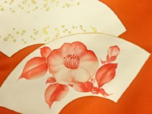 アンティーク　地紙に椿模様刺繍名古屋帯